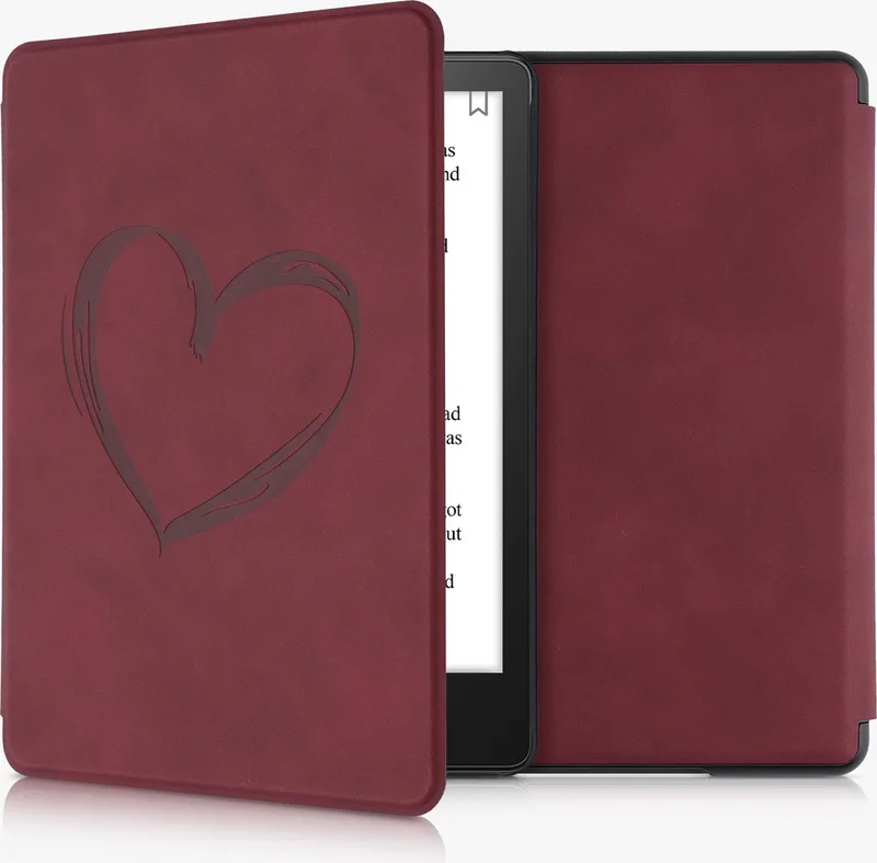 e-reader hoesje geschikt voor Amazon Kindle Paperwhite 11. Generation 2021 hoes - Ereader flip case met standaard - Kunstleren e reader cover - Paardenbloemen Liefde design in de kwmobile en Donkerrood – photo du livre
