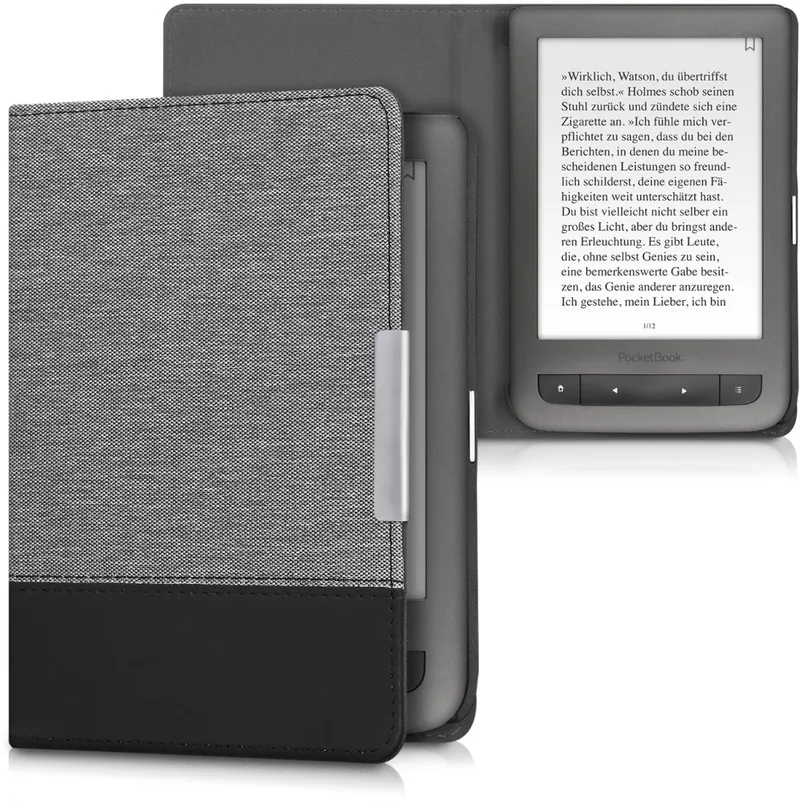 hoes geschikt voor Pocketbook Touch Lux 3/Basic Lux/Basic Touch 2 - Canvas beschermhoes in / zwart - Voor e-reader von kwmobile in Grau – Buchfoto