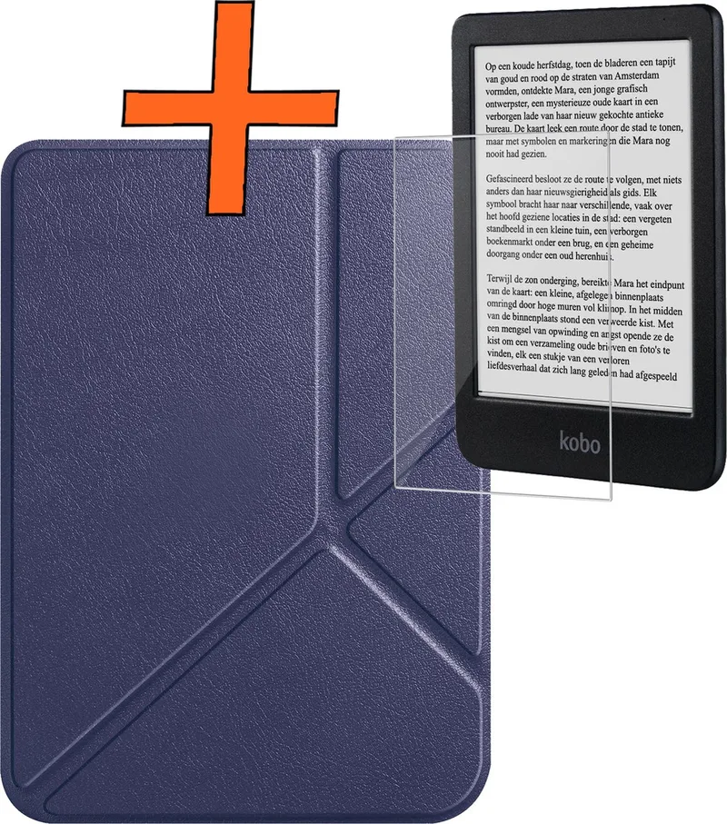 Hoesje Geschikt voor Kobo Clara BW Hoes Book Case Trifold - Hoes Geschikt voor Kobo Clara BW Hoesje Book Cover Met Screenprotector de Nomfy en Bleu foncé – photo du livre