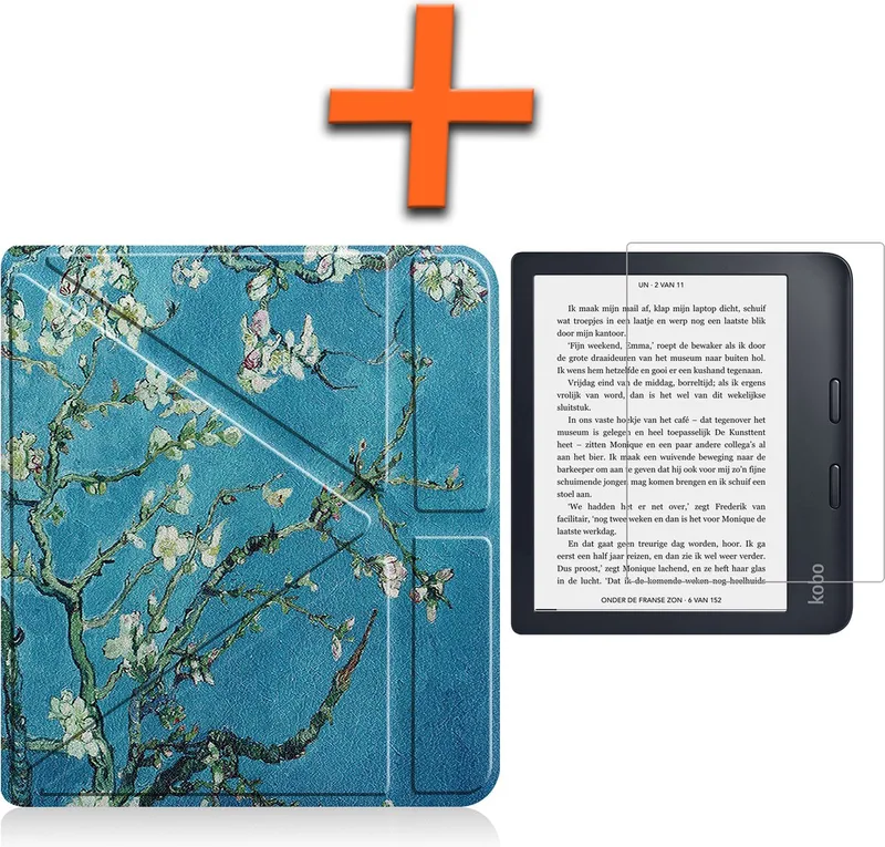 Hoesje Geschikt voor Kobo Libra 2 Hoes Book Case Trifold - Hoes Geschikt voor Kobo Libra 2 Hoesje Book Cover Met Screenprotector de Nomfy en Bloesem – photo du livre