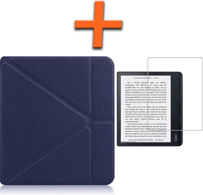 Hoesje Geschikt voor Kobo Sage Hoes Book Case Trifold - Hoes Geschikt voor Kobo Sage Hoesje Book Cover Met Screenprotector van Nomfy in Donkerblauw – boekfoto