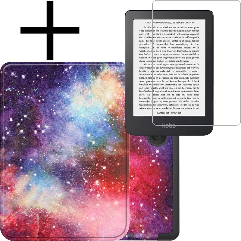 Hoes Geschikt voor Kobo Clara 2E Hoesje Bookcase Cover Book Case Hoes Sleepcover Met Screenprotector de NoXx en Galaxy – photo du livre