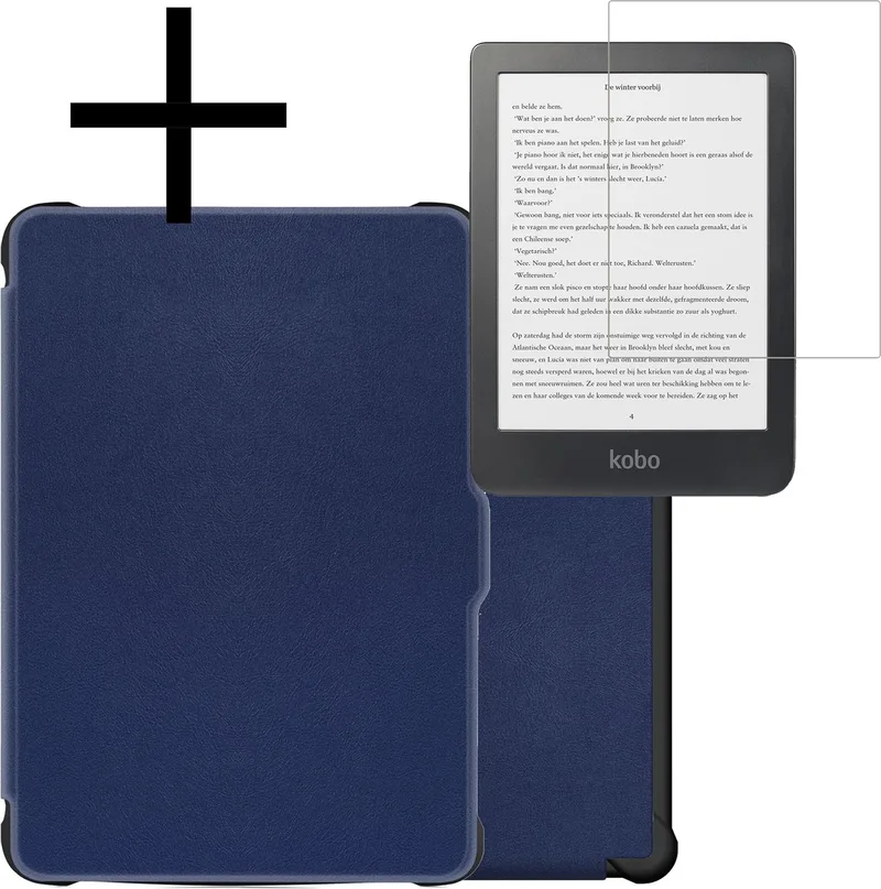 Hoes Geschikt voor Kobo Clara HD Hoesje Bookcase Cover Book Case Hoes Sleepcover Met Screenprotector de NoXx en Bleu foncé – photo du livre