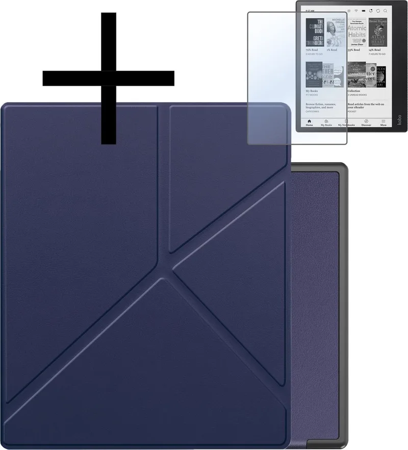 Hoes Geschikt voor Kobo Elipsa 2E Hoesje Bookcase Cover Book Case Hoes Sleepcover Trifold Met Screenprotector van NoXx in Donkerblauw – boekfoto