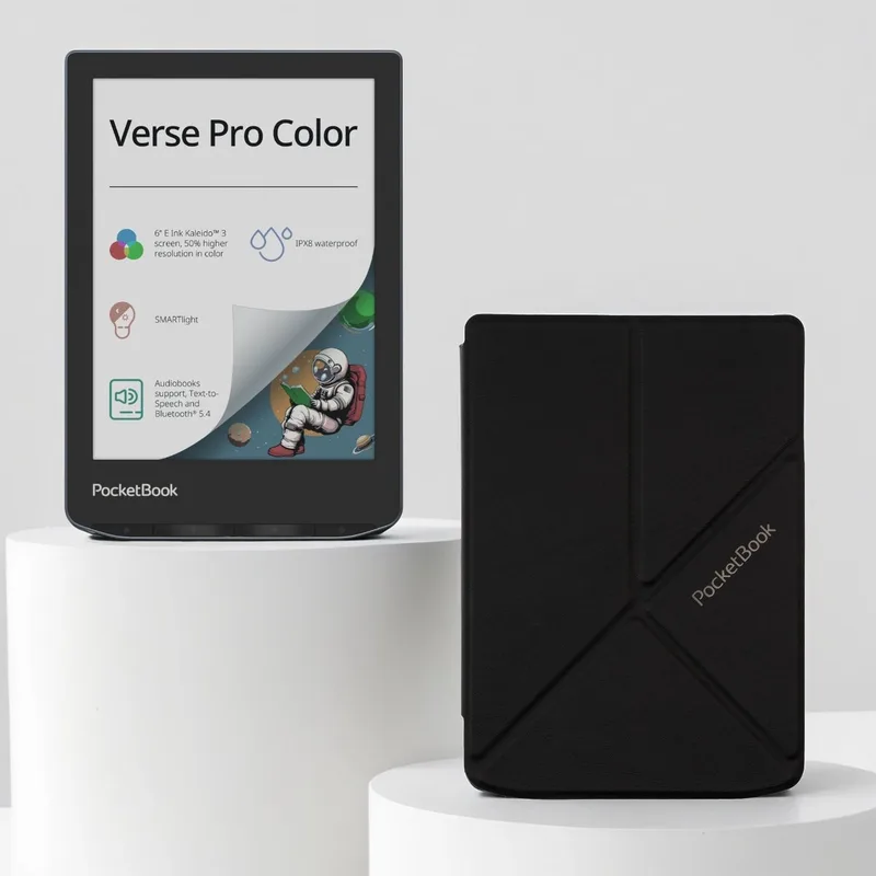 Verse Pro Color e-reader Stormy Sea – 6 inch – 16 GB – waterdicht + Zwart Origami hoesje – voordeelbundel de PocketBook en Origami zwart – photo du livre