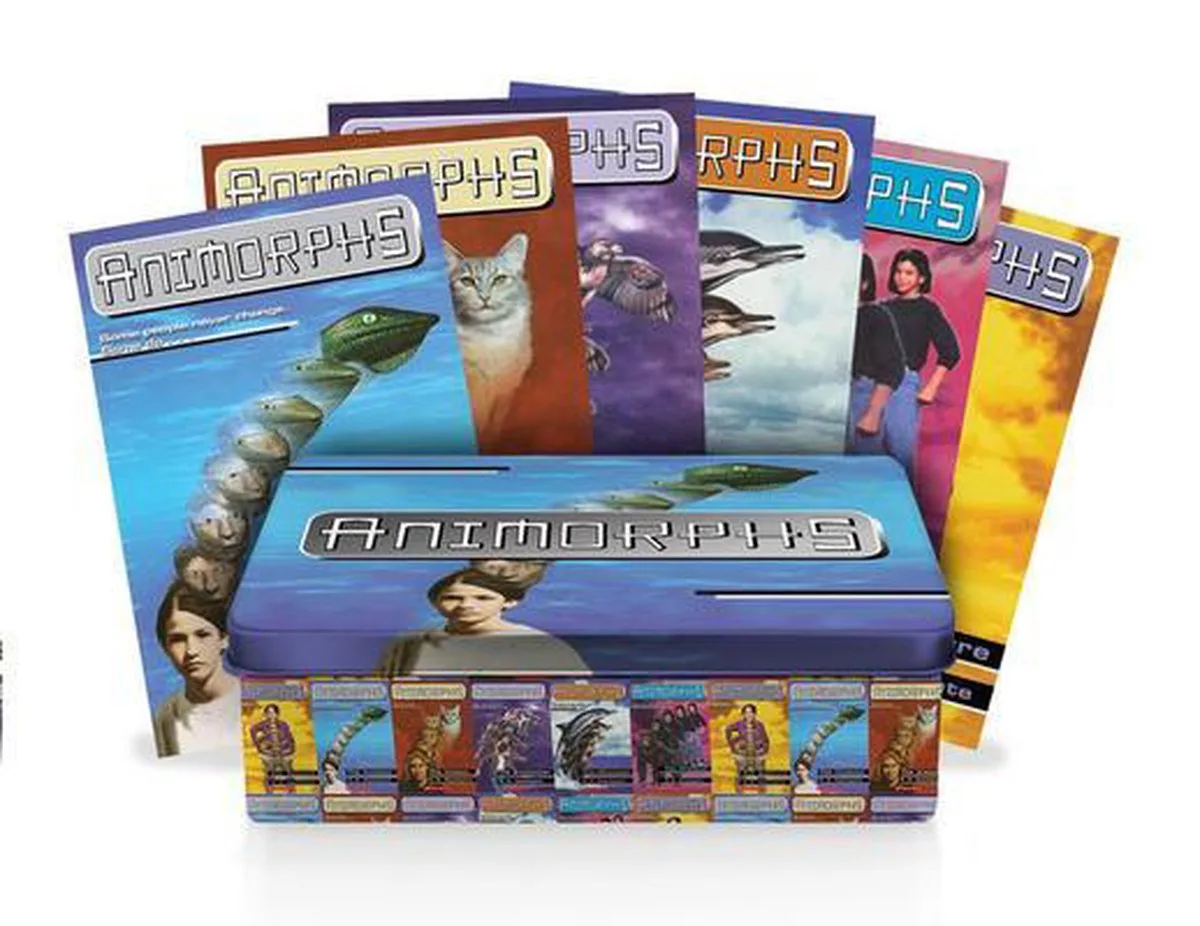 Animorphs Retro Tin Set fra Scholastic – billede af bogen