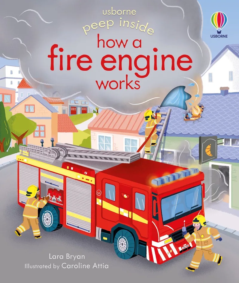 Peep Inside- Peep Inside how a Fire Engine works fra Usborne – billede af bogen
